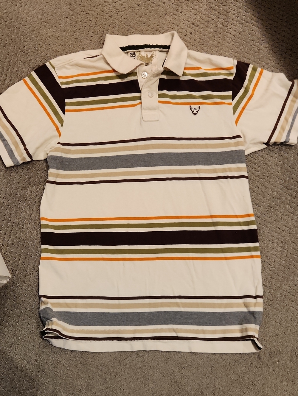 Company 81 Men's Short-Sleeve Polo Shirt - Cream w/ Multi Color Stripes XL